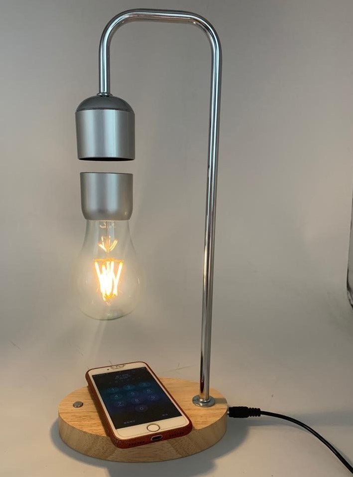 new 360 rotating magnetic levitation floating lamp light bulb with wireless charger for iphone