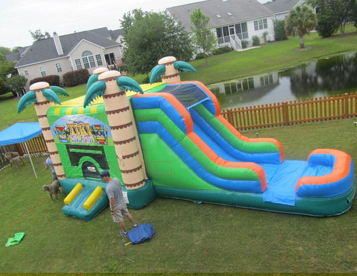 Commercial Wet / Dry Inflatable Combo , 0.55MM PVC Jungle Inflatable bouncer With Slide