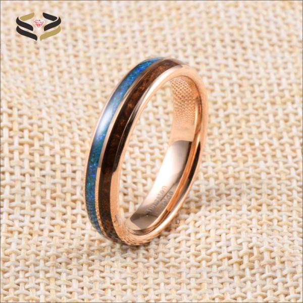 Anniversary Essential 5mm Rose Gold Women's Tungsten Ring with Wood Inlay and