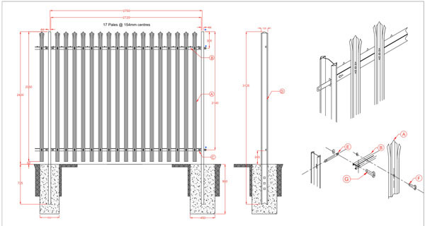 Industrial 6ft Height Tower Fencing With Triangle Spear Top