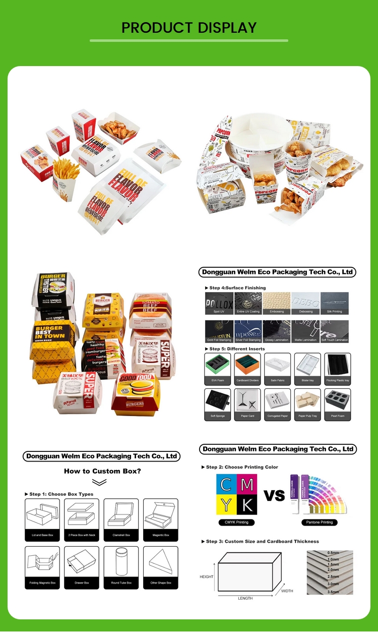 Biodegradable Burger Hamburger French Fries Boxes Package Customized Shape