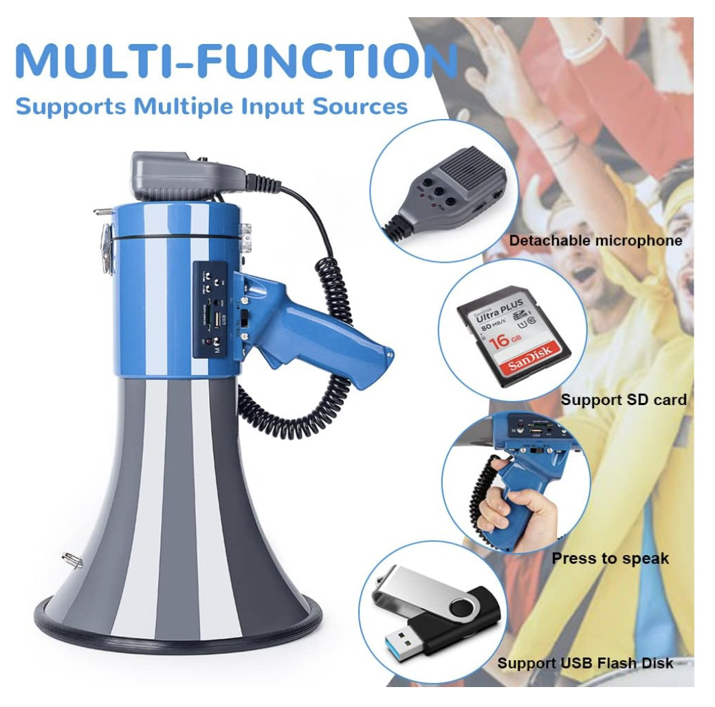 Portable Lithium Military Megaphone 50W 0.3KM Range Volume Control