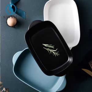 China LFGB Rectangle Savall Ceramic Serving Bowls With Handles on sale