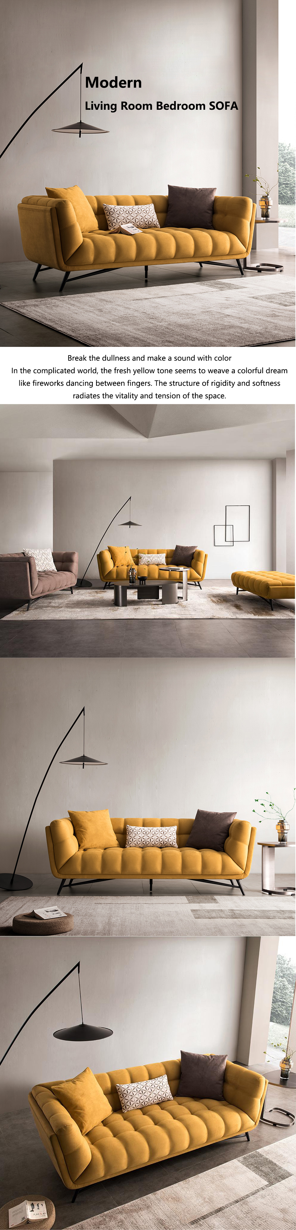 Tufted Sectional Loveseat Sleeper Sofa Bed Pull Out Yellow Velvet