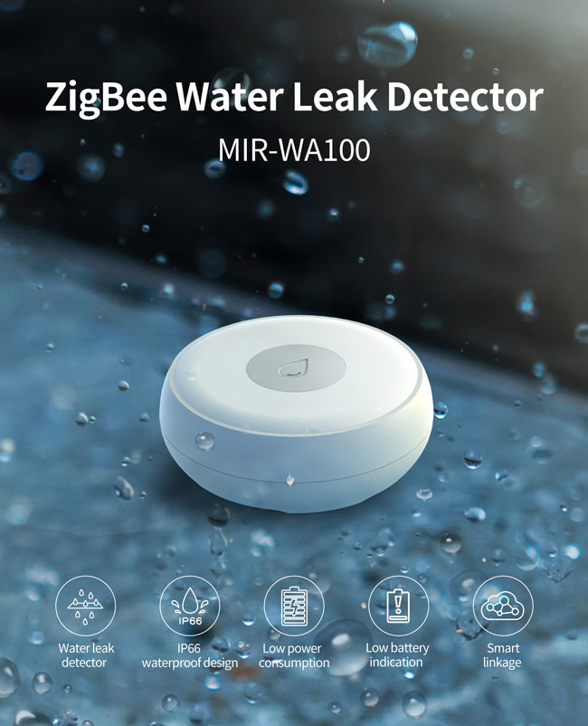 DC 3V Zigbee Water Leak Sensor 100m Communication Distance 15dBm Transmission Power