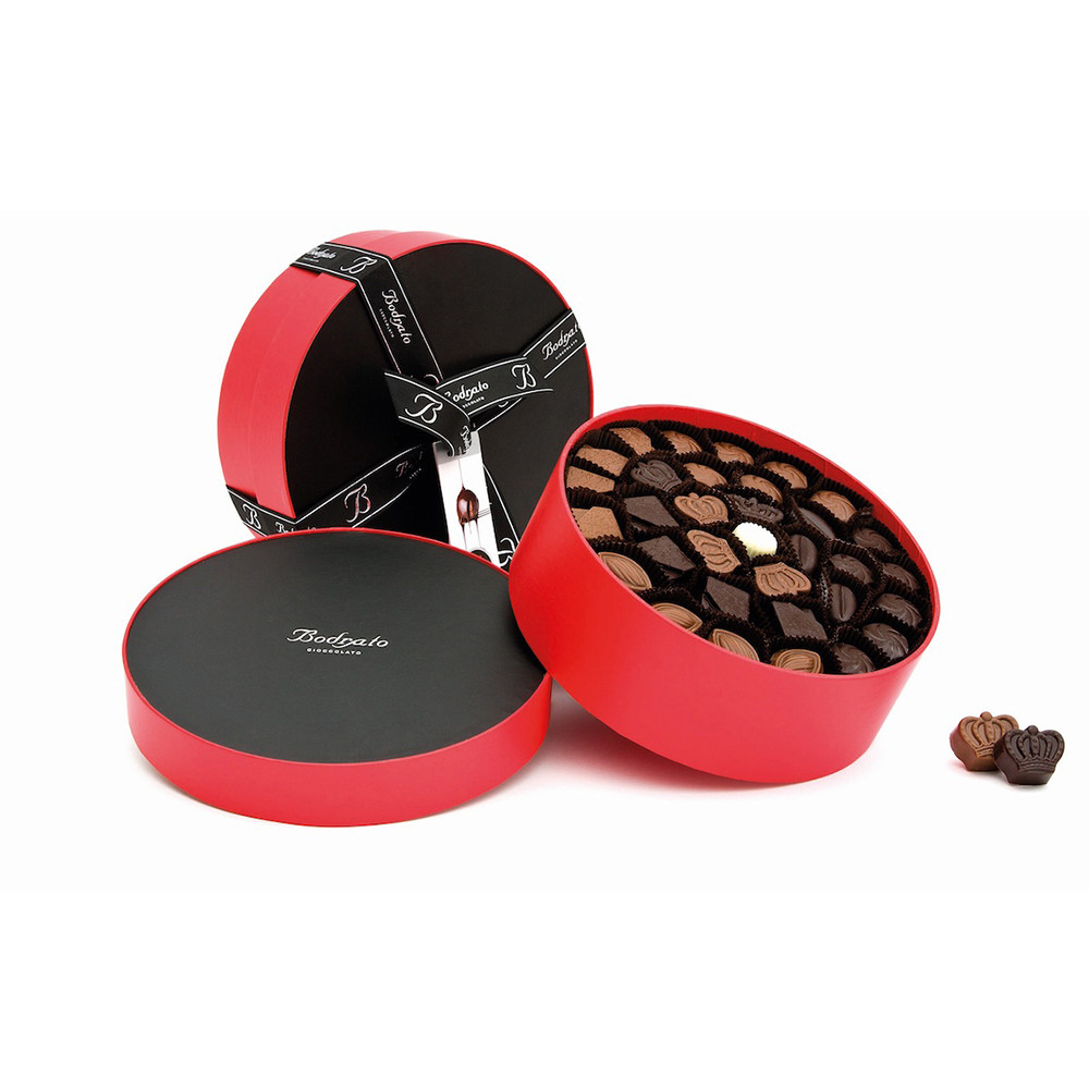 Pantone Color Silk Screen Ribbon Circular Hat Box For Chocolate Hazelnut