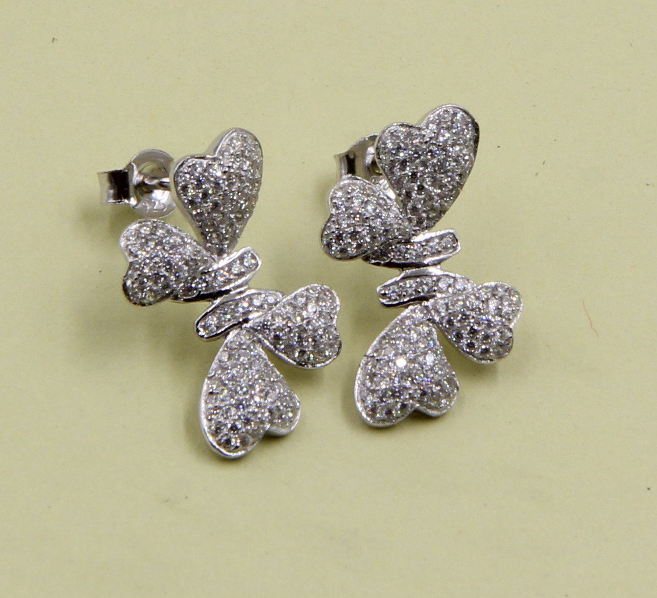 925 Sterling Silver Cubic Zirconia Stud Earrings Wires Earring Flower Shape Sterling Silver Flower Earrings CZ Butterfly
