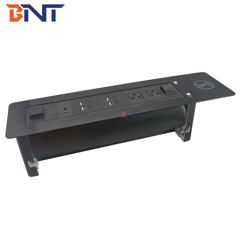 Aluminum black flush mount office table replaceable desk sockets with wireless charger