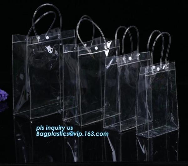 Pvc handle bag for shopping, cosmetic packaging handle zipper top pouch printed