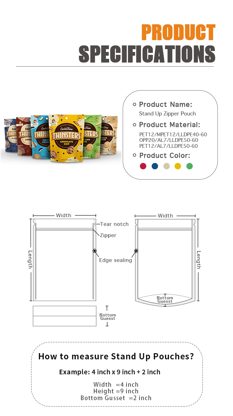 Aluminum Foil Stand Up Pouch Coffee Bean Tea Bag Food Packaging Bag Self-Standing Packing Bag