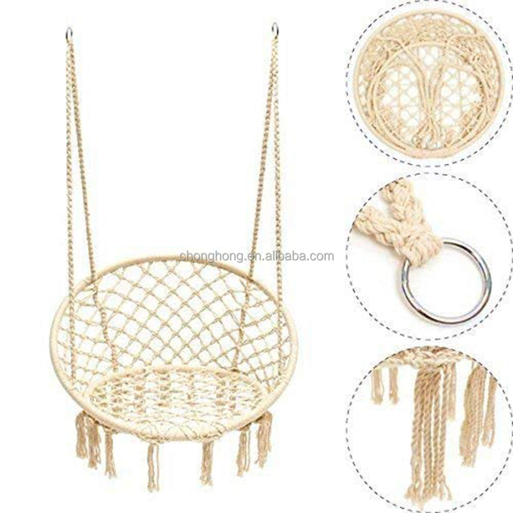 Round Hanging Hammock Outdoor Garden Cotton Rope Macrame Fringe Patio Swing Hammock Chair Pet Hammock
