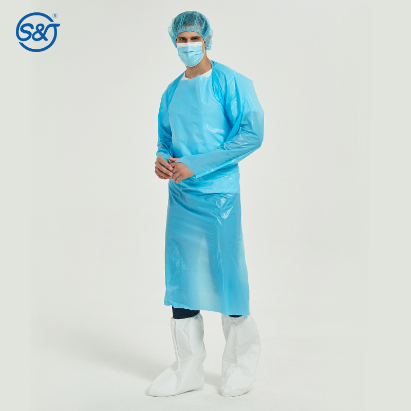 S&J Disposable CPE Gown 510K Certificated Protection Medical Surgical Isolated Gowns Long Sleeve with Thumb-Loop