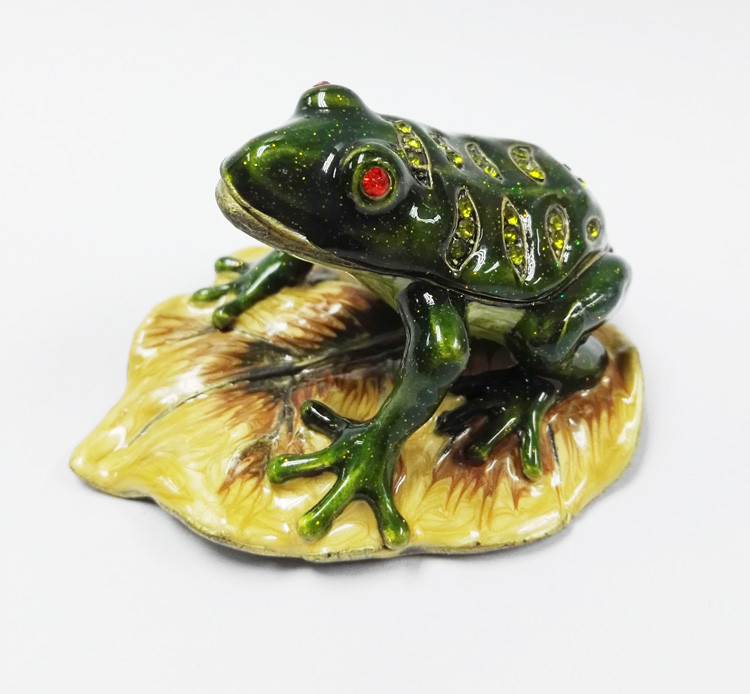 hot sale jeweled enamel frog prince trinket box Pewter alloy antique plated Frog Jeweled Trinket Box