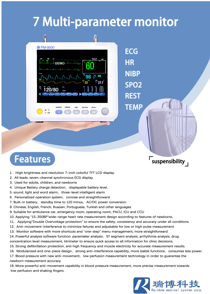 Bedside 7 Inch Multiparameters Vital Signs Monitor For Hospital Emergency