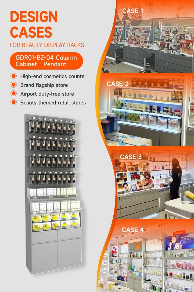 GDR01-BZ-04 Retail Display Column with Grey Melamine and 40 Adjustable Hooks for Cosmetics Retail