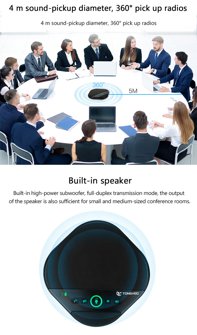 Professional Meeting Table Conference Speakerphone USB Omnidirectional 3.5mm Wireless Microphone