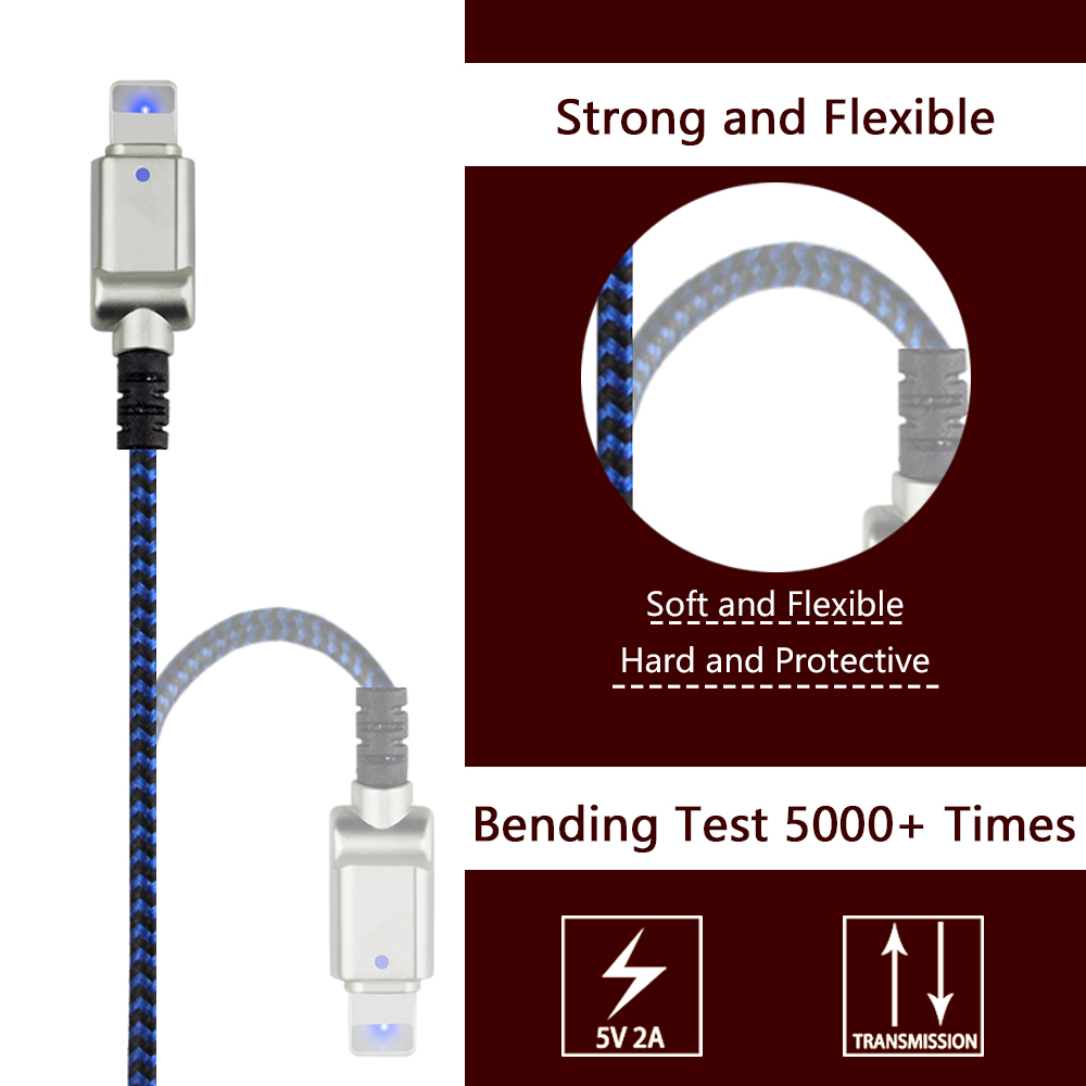 LED Iphone Charging Cord Adapter Usb Ipad Rapid Charging Blue Color 8 Pin