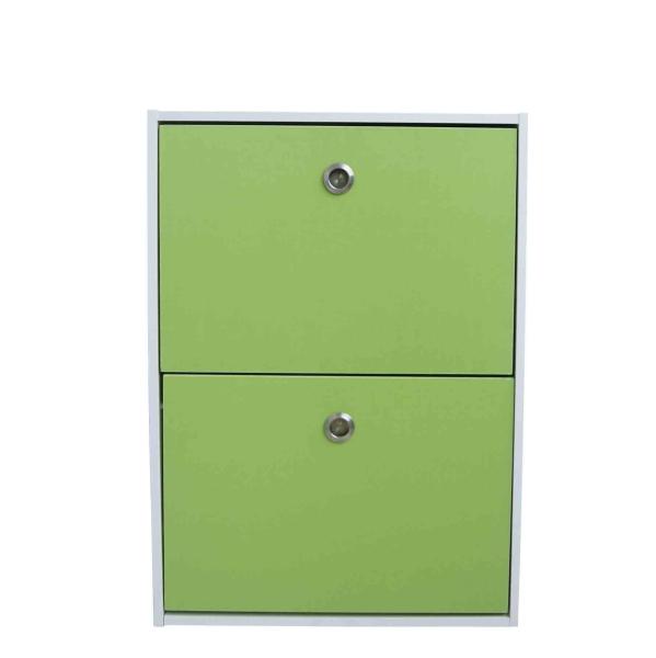 2 Tier Flip Drawers Shoe Organizer Cabinet , Green Shoe Storage Containers