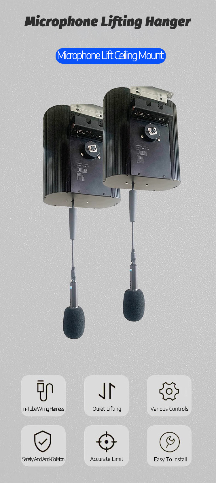 Ceiling Hanging Electric Sound System 24V Ceiling Lifting Microphone Hanger