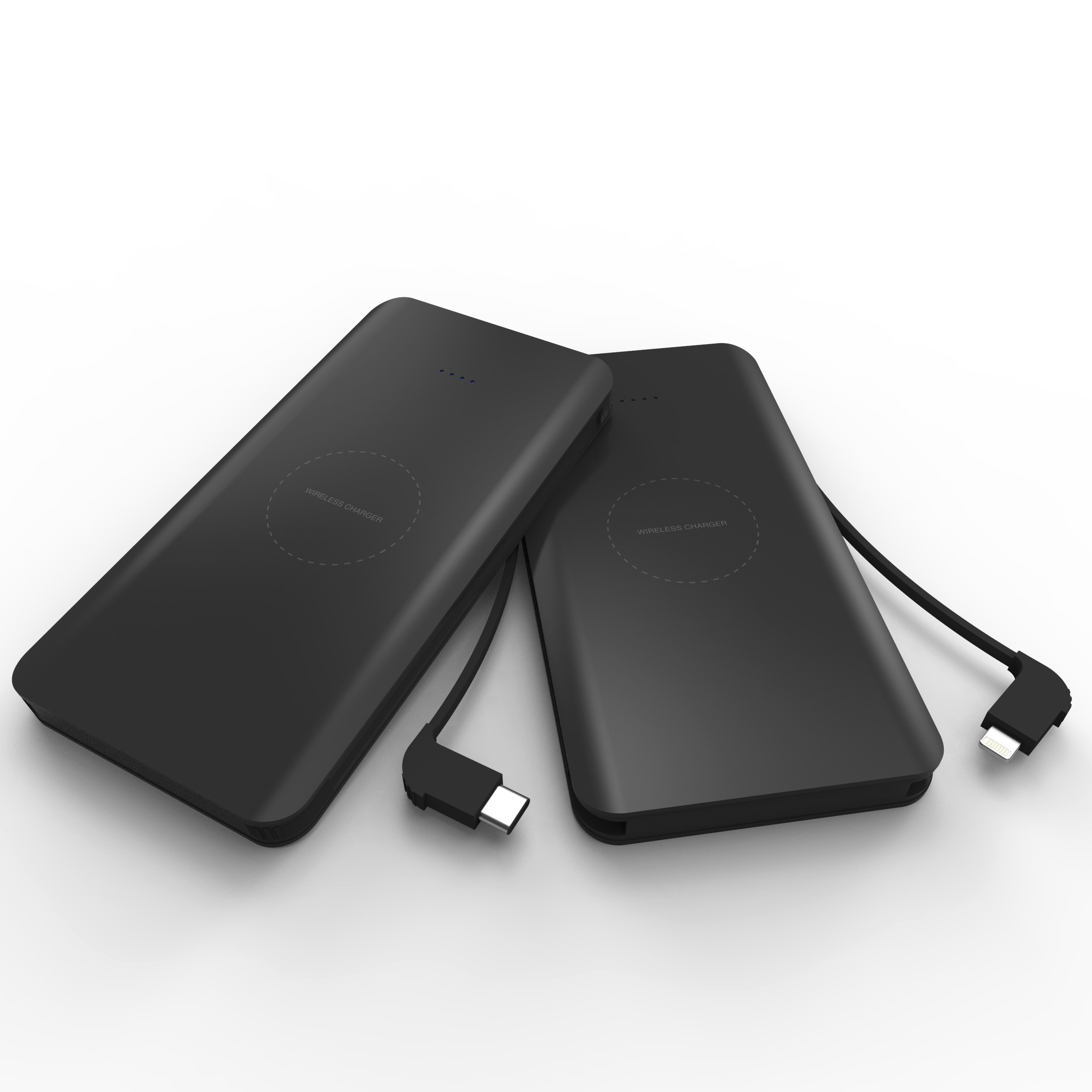 WIRELESS POWERBANK with type-c and lighting cable 8000mAh,Qi Power Bank,Portable Power Bank Charger QI Wireless Charge