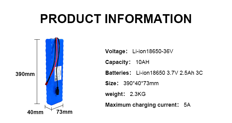 36v 10ah Lithium Ion Battery Pack For Electric Bike Rechargeable
