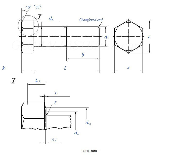 DIN 960 Hexagon Head Bolts With Fine Pitch Thread Alloy Steel