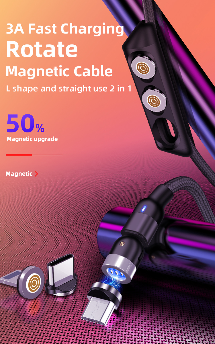 540 Degree 3A Magnetic Micro USB Quick Charging Cable