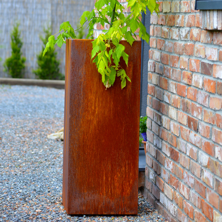 Box Round Cube Corten Steel Metal Planter Modern Garden Steel Planters