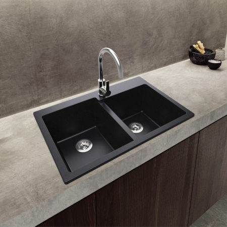 33 Inch Black Double Bowl Drop-in Granite/Quartz Kitchen Sink