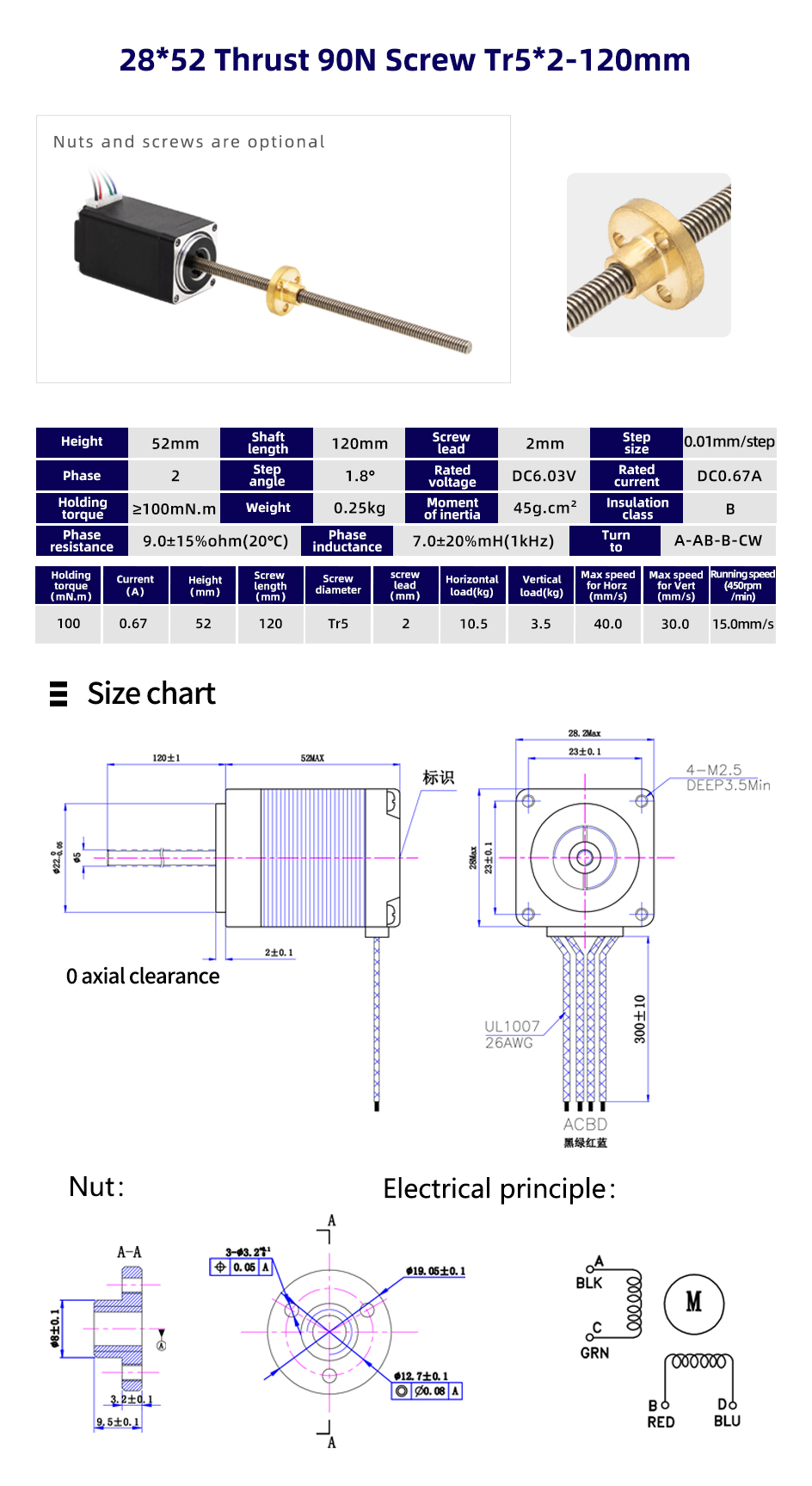 80 Degree Temperature Rise Linear Stepper Motor With Lead Screw for CNC Machines