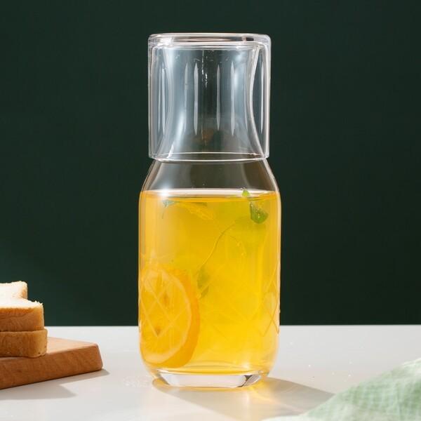 Hand Blown 30 Ounce Glass Water Pitcher Lead Free Engraved Bedside Carafe With