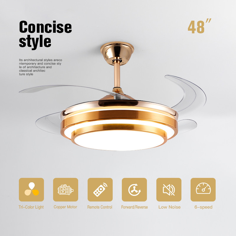 Remote Control LED Bedroom Ceiling Fan Modern Retractable Ceiling Fans With LED Lights