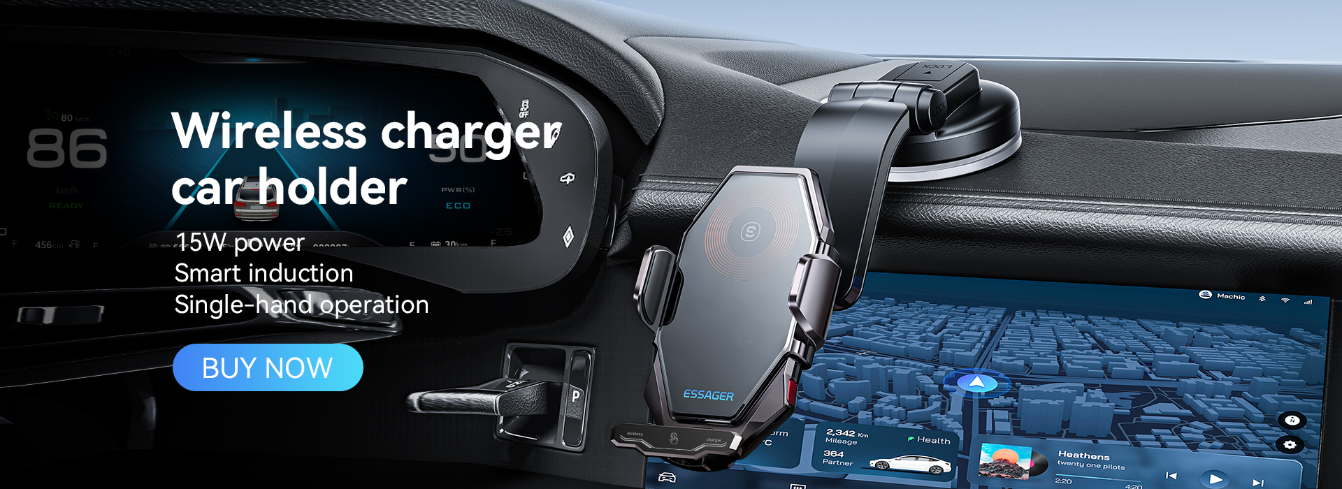 Essager 2023 Pilot 15W Wireless Car Phone Holder High Power 360 Free Rotation Fast Wireless Charging Car
