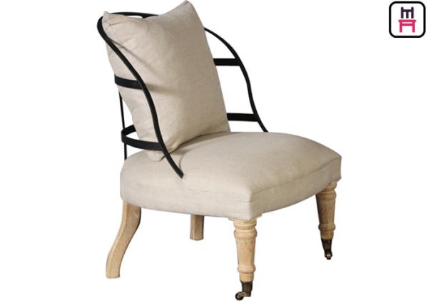 Metal Backrest Armless Sofa Chair With Wheels , Rustic Wood Leg Sitting Room