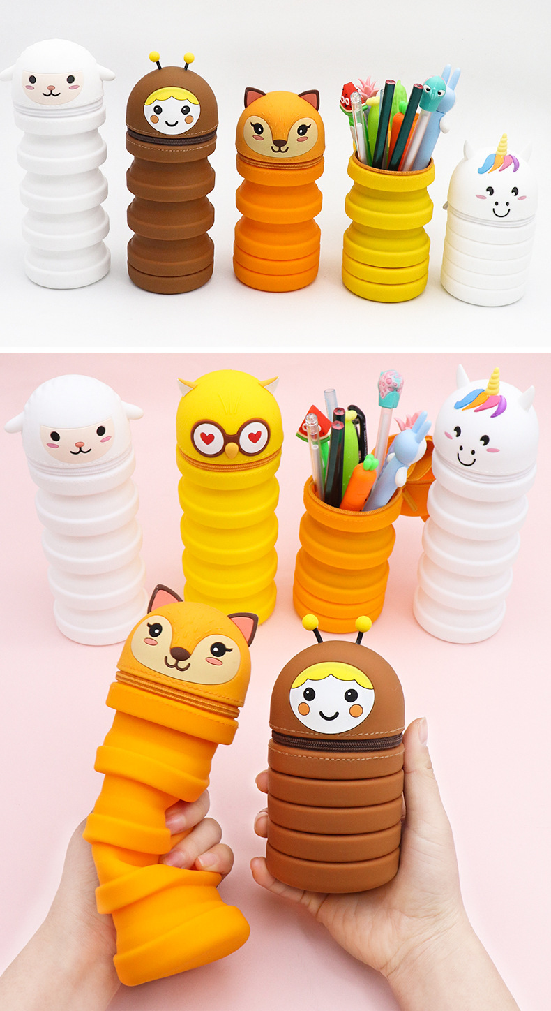 Silicone Animal Design Capacity Washable Pencil Case Stationery Set for Kids in Style