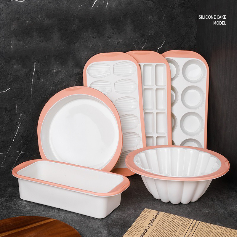 Silicone Baking Pan Set - 6PCS Stackable Non-Stick Bakeware Set With Grips & Metal Reinforced Frame: Round Cake Pan, Square Baking Pan, Bread Loaf Pan