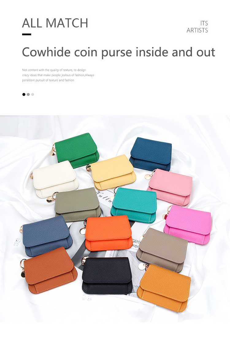 Business Candy Color Portable Wallet Genuine Leather Clutch Coin Purse for Girls