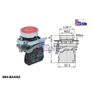 Flat Red Push Button Starter Switch / Illuminated Push Switch As Warning Signals