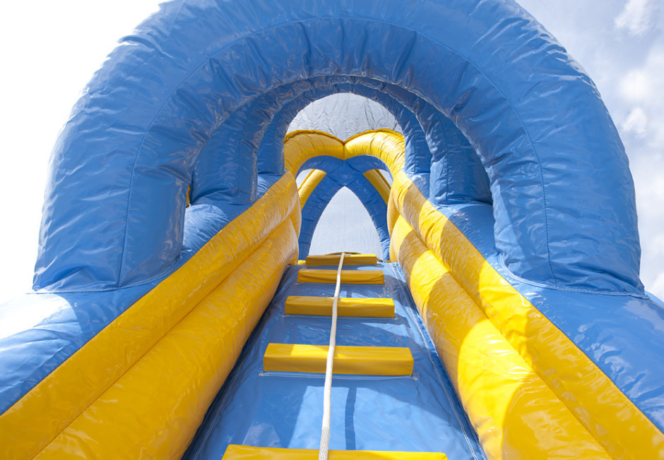 Double Lane Valcano Jungle Large Inflatable Slides With Climb