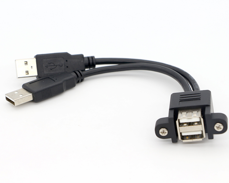 Screw Locking Stud 0.5m 1m Male to Female Dual USB 2.0 Panel Mount Extension Cable