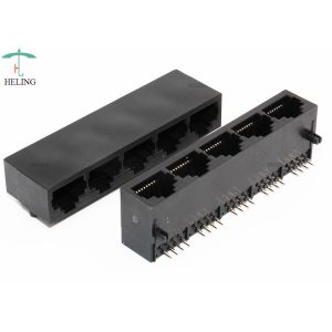 1 x 5 Ports 8p8c Black Ganged RJ45 Modular Connector R / A THT Tab Down