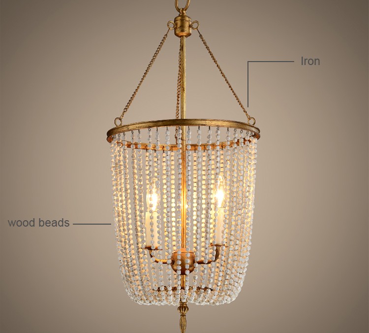 Modernized rustic iron chandelier with wooden beads lampshade (WH-CI-39)