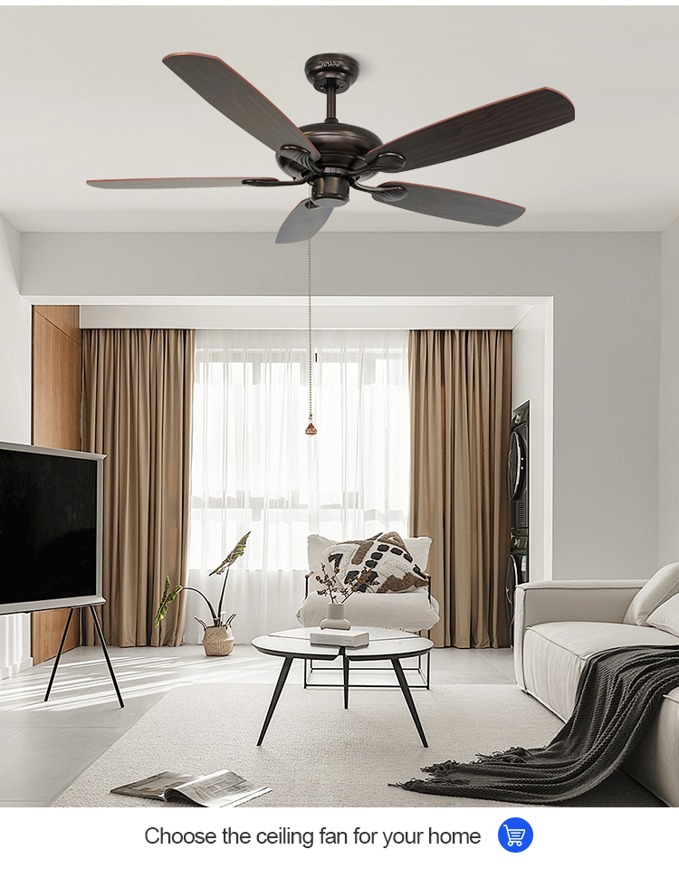 Classic Coffee Color 5 MDF Blades ODM Ceiling Fan with Pull Chain 3 Speed Choice