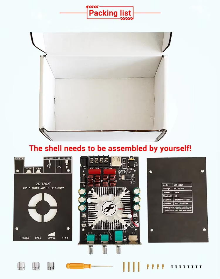ZK-1602T 2*160W 2.0 Channel Class d Audio Stereo Amplifier Board Bass AMP TDA7498E BT 5.0 Subwoofer Amplifier Board ZK-1602T
