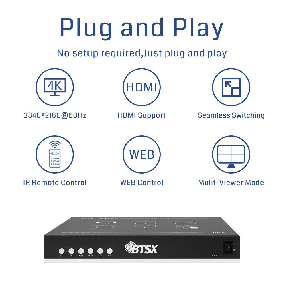 Bitvisus 4K60 8 Pictures Multi-viewer HDMI/DP Infrared Remote Control Video Switch