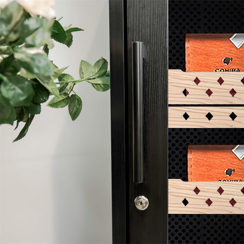 High Quality Luxury Black Wood Frame Cigar Cooler Humidifier With Door Lock