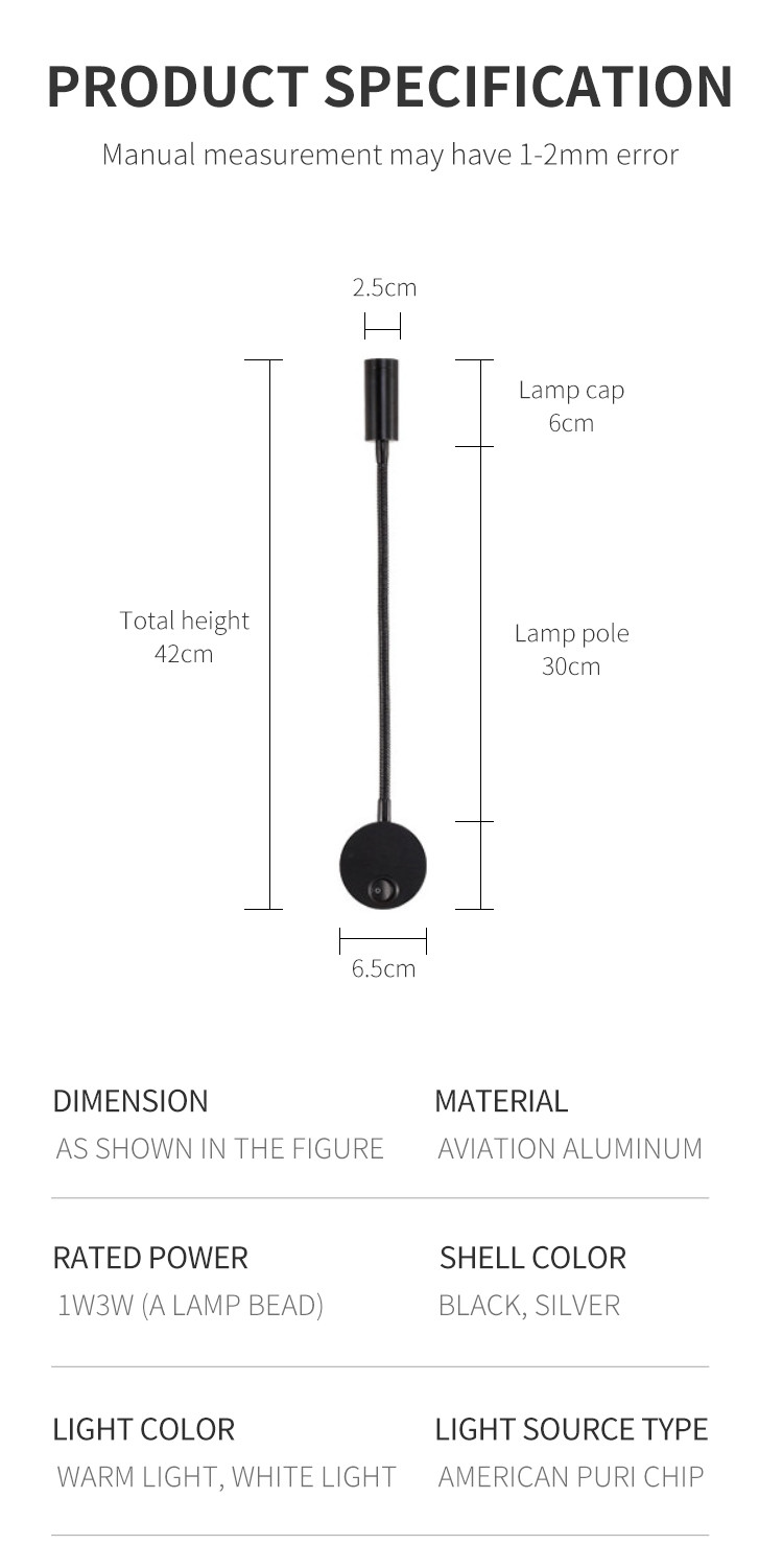 Led Hose Reading Spotlight 220V Anglo American European Wall Spotlight Led Hose Spotlight