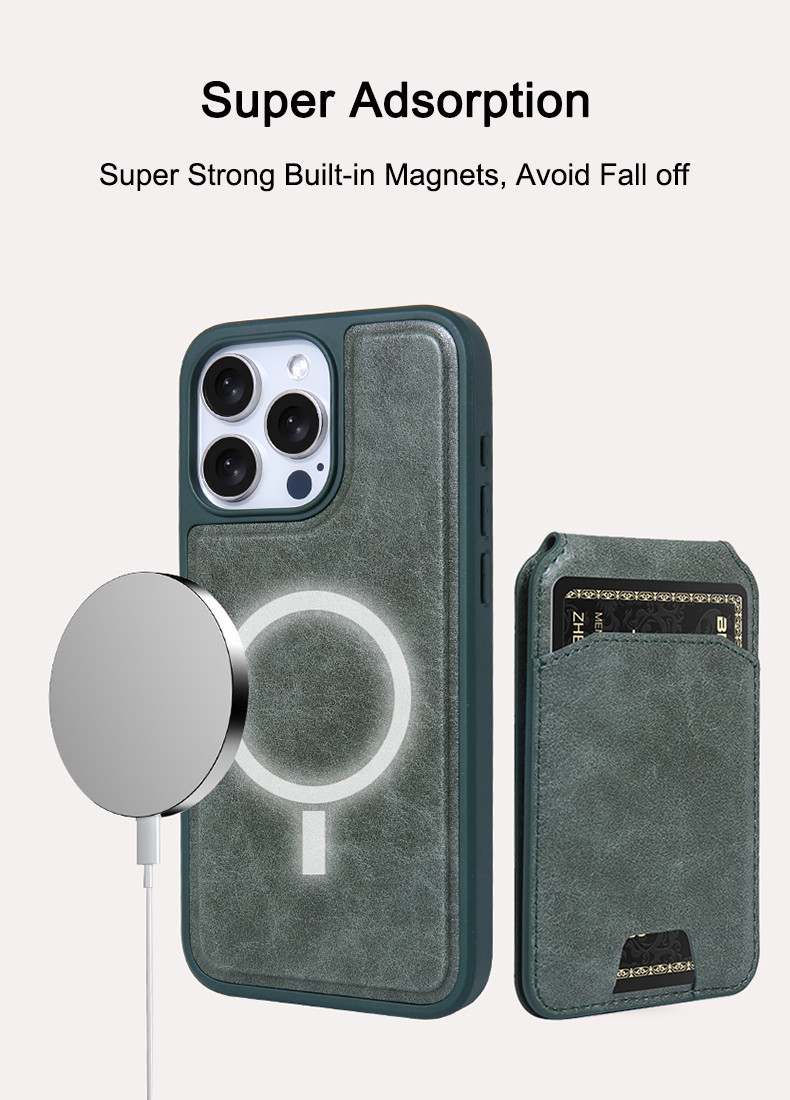 Magnet Pu Leather Phone Case With Magsafe Card Holder For IPhone Samsung