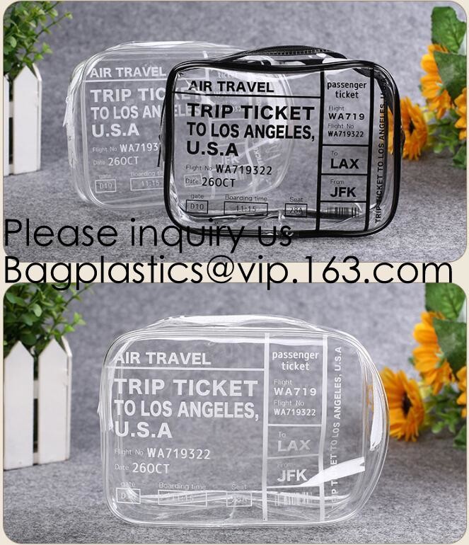 Clear Zipper Pouch with Strap Makeup Bag PVC Cosmetic Pouch,Printing Clear Zip lockk Cosmetic PVC Pouch, bagease, bagplast