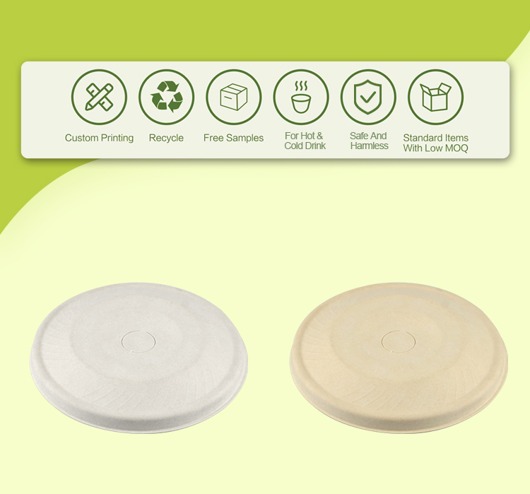 80mm 90mm Biodegradable Bagasse Coffee Cups 8oz 12oz 16oz With Lids
